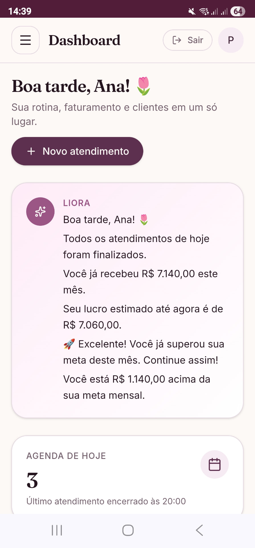 Tela de Inteligência da Liora
